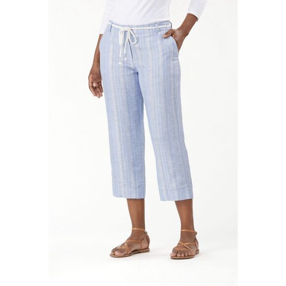 Tommy Bahama Silver Stripe Linen Blend Cropped Pant - Size XL - Blue/ Silver - Picture 1 of 10